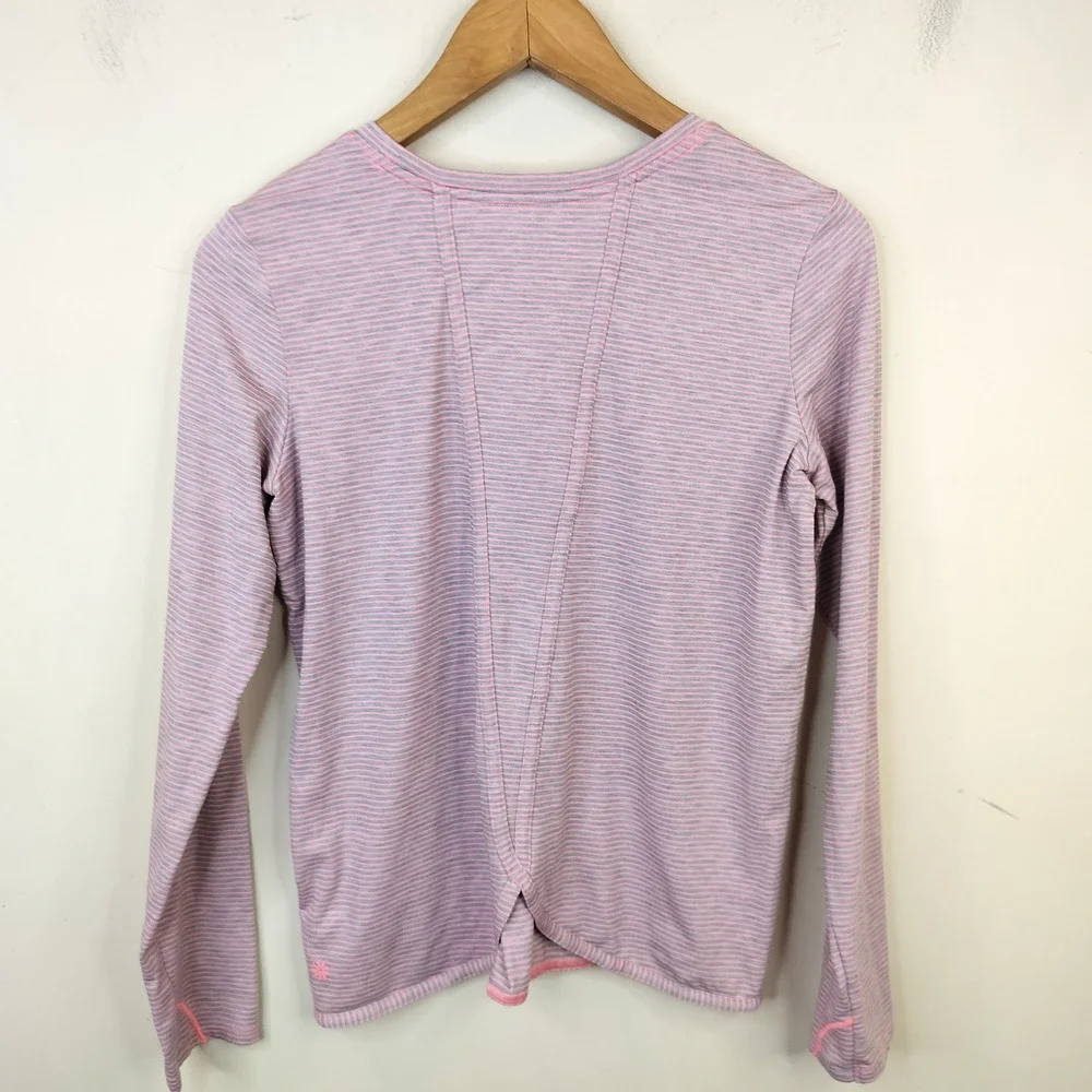 Athleta Girl Be Bold Stripe Top XXL 14 Activewear Sporty Pink Grey Pullover